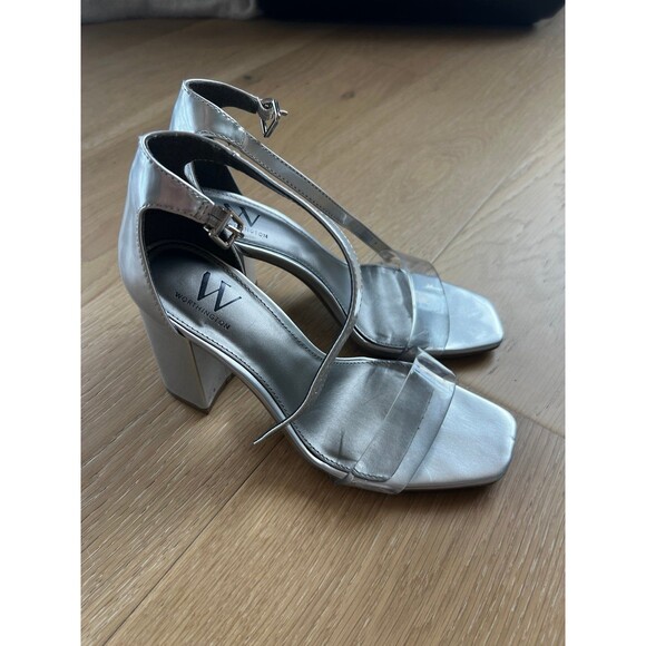 Worthington Block Silver Heels with Clear Toe Strap 6.5 - Picture 1 of 6